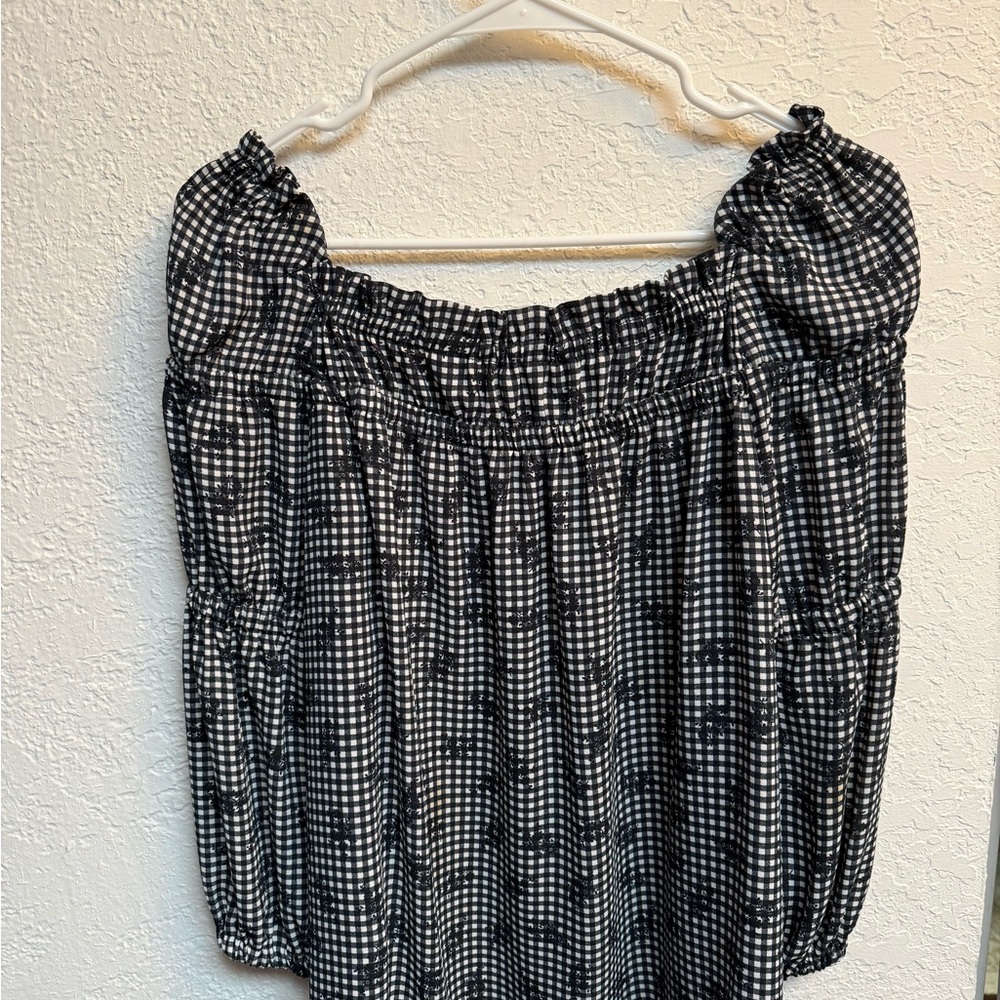 CeCe Black and White Checkered Top